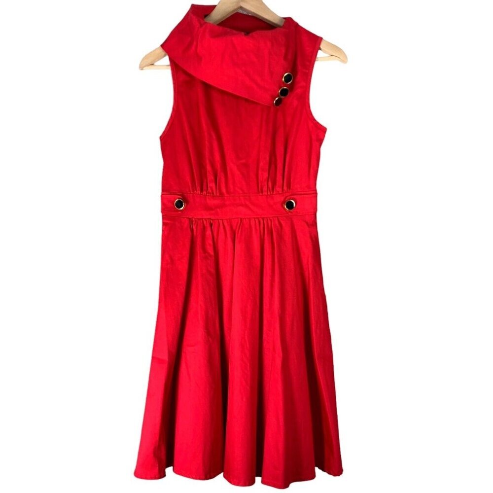 Elf Queen Size Small Dress Red Sleeveless Collared Fitted Waist Stretch Womens